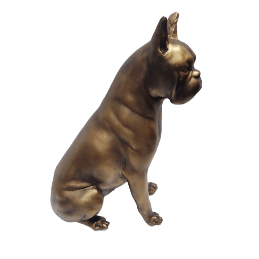 مجسمه پلی‌استری سگ فرنچ بولداگ نشسته طلایی رنگ