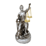 دکوری ، مجسمه پلی‌استری الهه عدالت نشسته نقره‌ای رنگ یا مجسمه الهه عدالت
