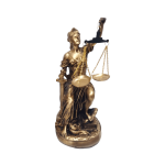 دکوری ، مجسمه پلی‌استری الهه عدالت نشسته طلایی رنگ یا مجسمه الهه عدالت